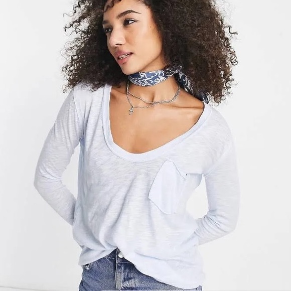 Free People Tops - Free People Betty Long Sleeve Pocket Tee in Blue